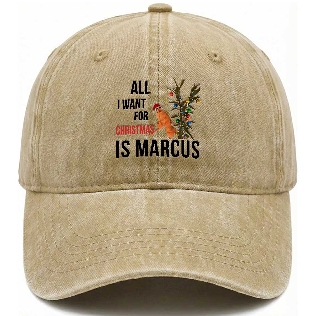 Marcus The Worm Robert Meme Washed Cotton Baseball Cap All I Want For Christmas Is Marcus TS14 Washed Cap Universal Fit Khaki Print Your Wear
