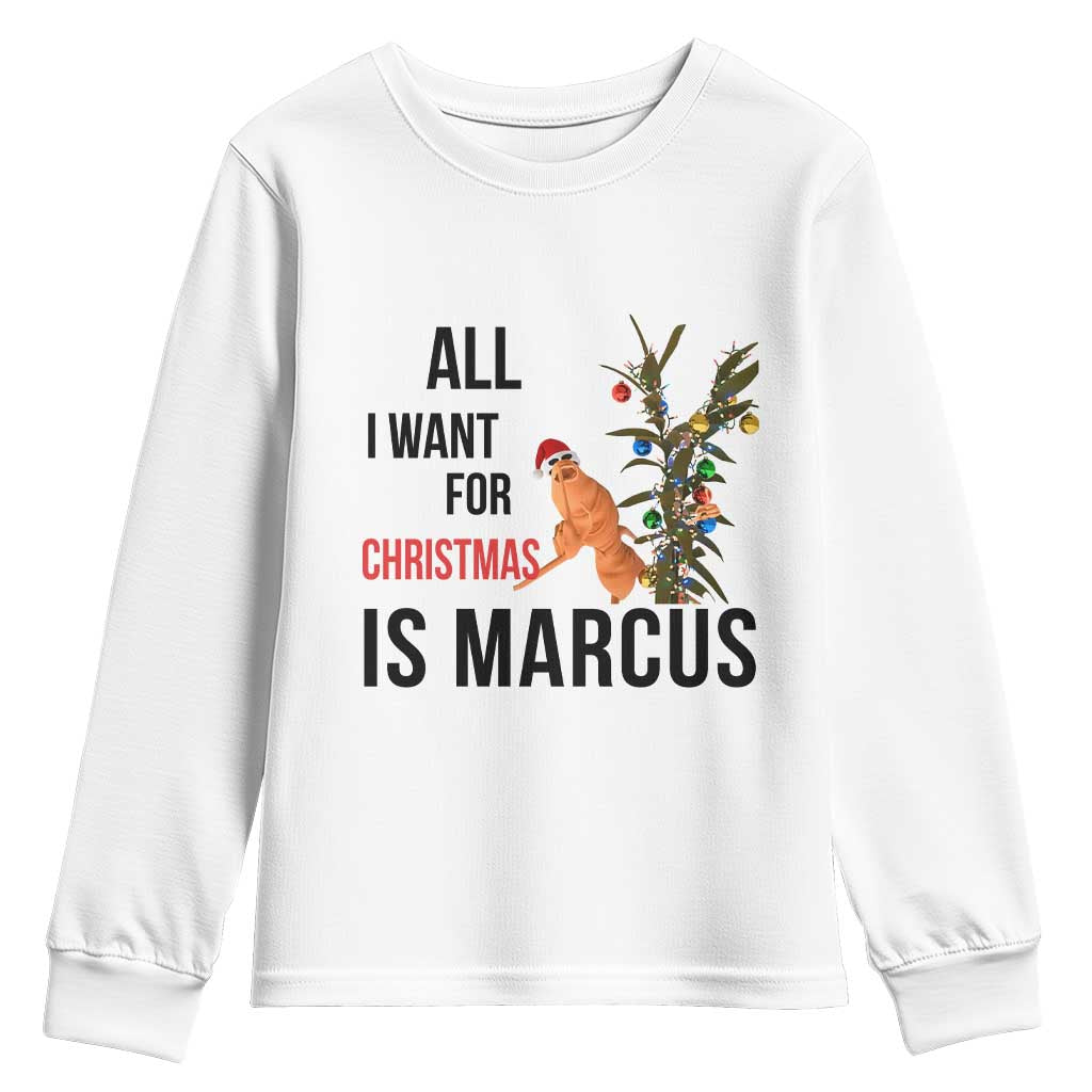 Marcus The Worm Robert Meme Youth Sweatshirt All I Want For Christmas Is Marcus TS14 White Print Your Wear