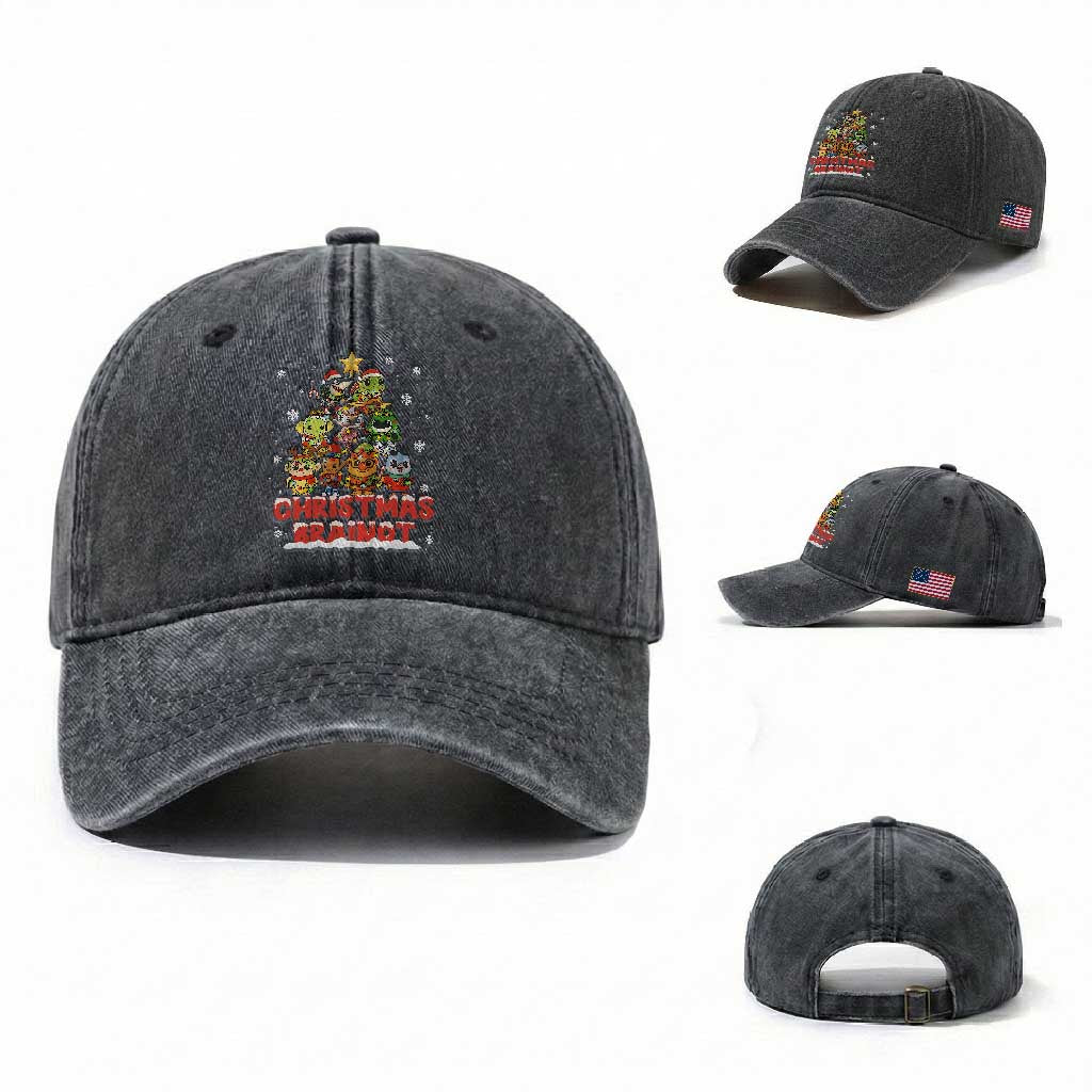Italian Brainrot Christmas Tree Meme Washed Cotton Baseball Cap TS14 Washed Cap Universal Fit Dark Gray Print Your Wear