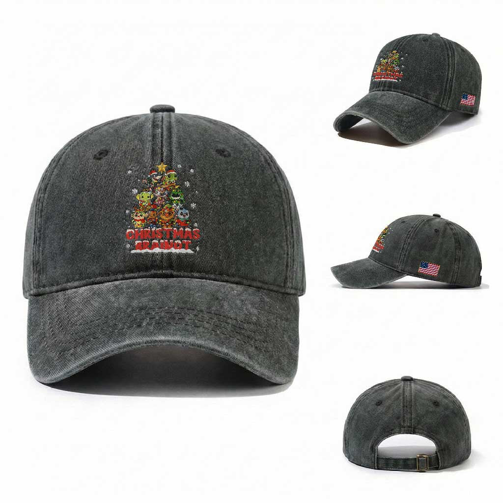 Italian Brainrot Christmas Tree Meme Washed Cotton Baseball Cap TS14 Washed Cap Universal Fit Dark Green Print Your Wear