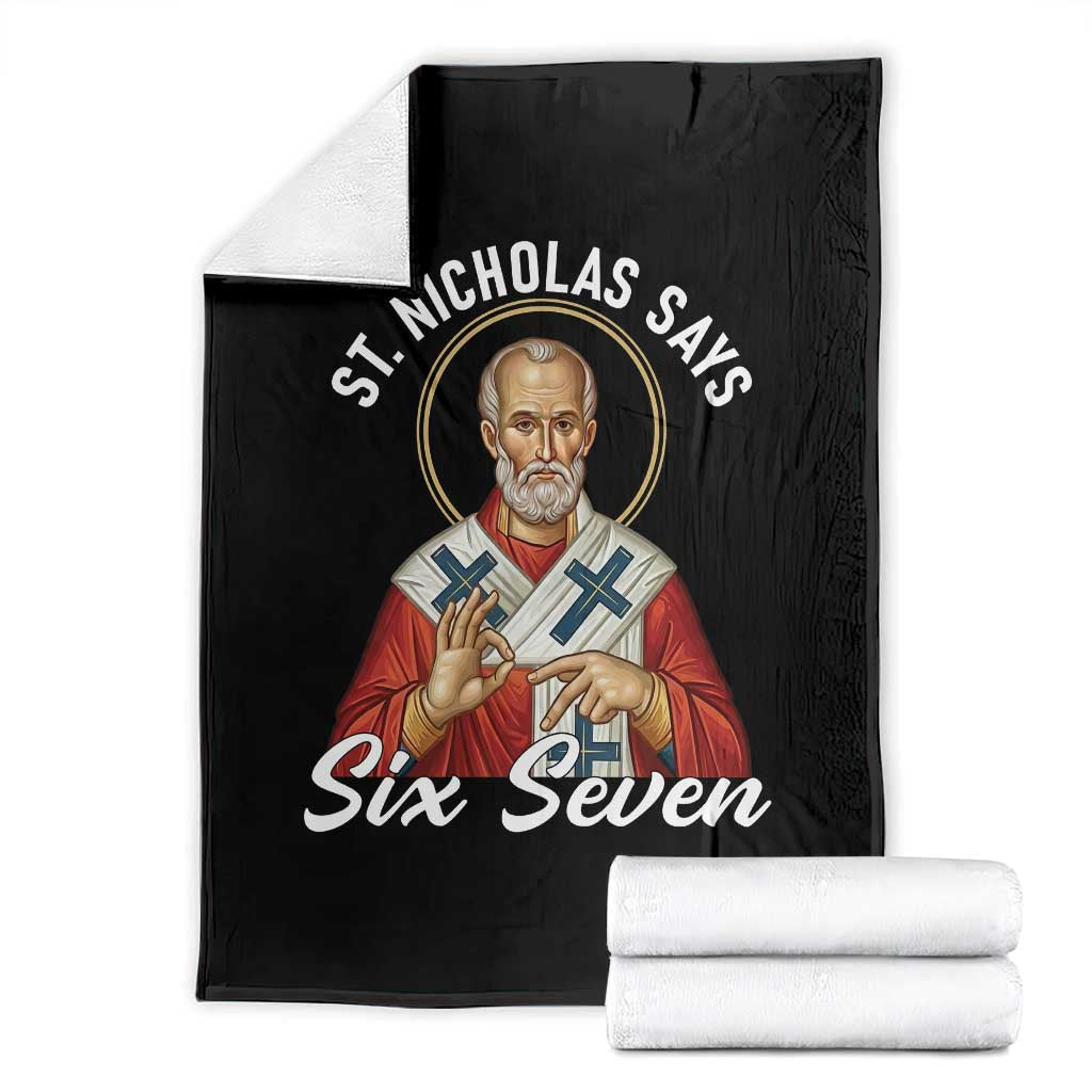 Funny Six Seven Meme Throw Blanket Saint Nicholas Says 67 Gen Alpha Slang TS14 Black Print Your Wear