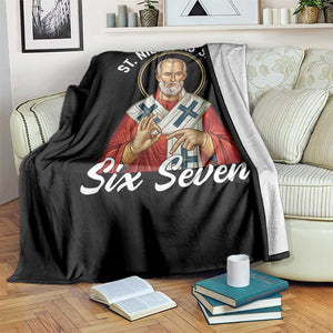 Funny Six Seven Meme Throw Blanket Saint Nicholas Says 67 Gen Alpha Slang TS14 Print Your Wear