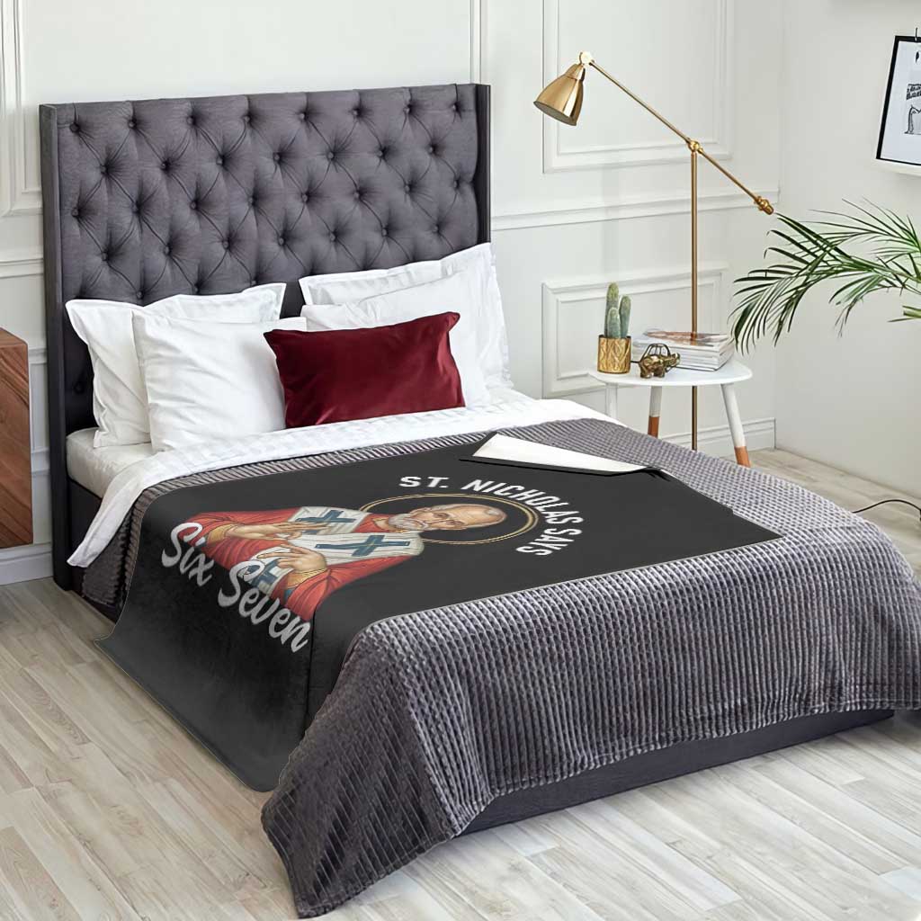 Funny Six Seven Meme Throw Blanket Saint Nicholas Says 67 Gen Alpha Slang TS14 Print Your Wear