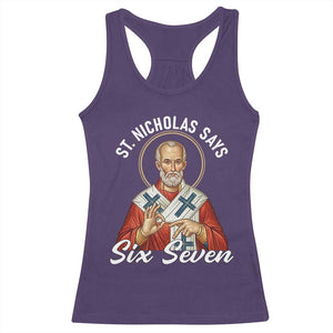 Funny Six Seven Meme Racerback Tank Top Saint Nicholas Says 67 Gen Alpha Slang TS14 Purple Print Your Wear