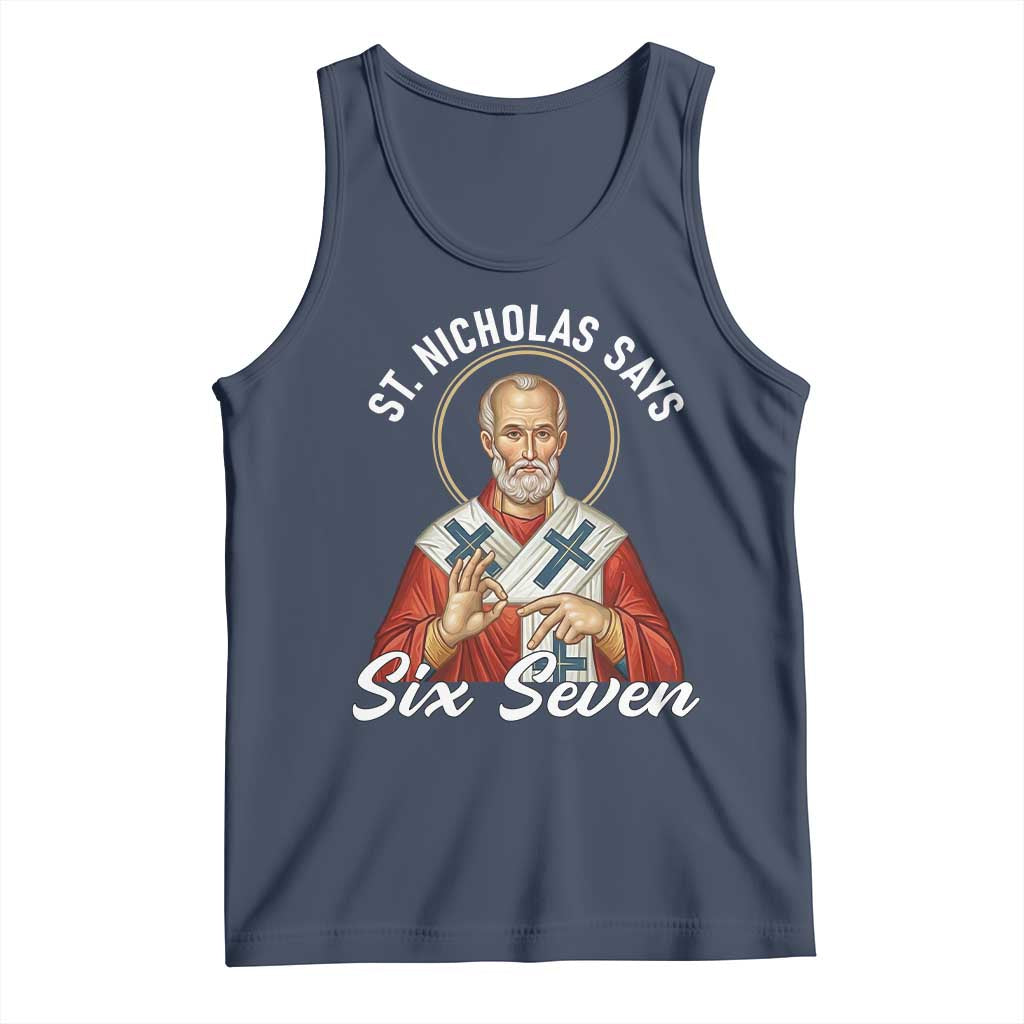 Funny Six Seven Meme Tank Top Saint Nicholas Says 67 Gen Alpha Slang TS14 Navy Print Your Wear