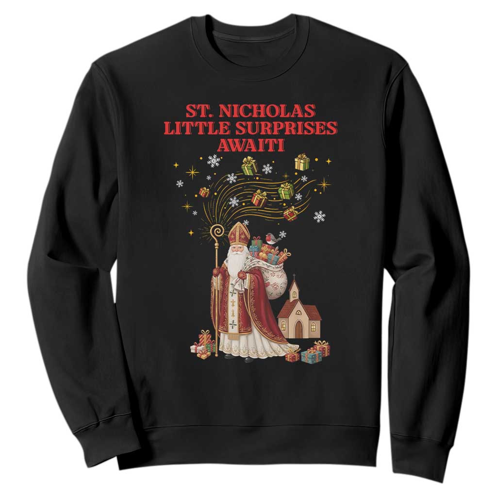Saint Nicholas Santa Claus Christmas Sweatshirt Little Surprises Awaiti TS14 Black Print Your Wear