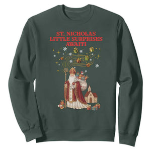 Saint Nicholas Santa Claus Christmas Sweatshirt Little Surprises Awaiti TS14 Dark Forest Green Print Your Wear