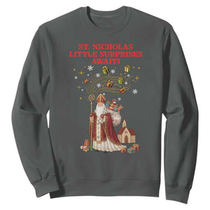 Saint Nicholas Santa Claus Christmas Sweatshirt Little Surprises Awaiti TS14 Dark Heather Print Your Wear