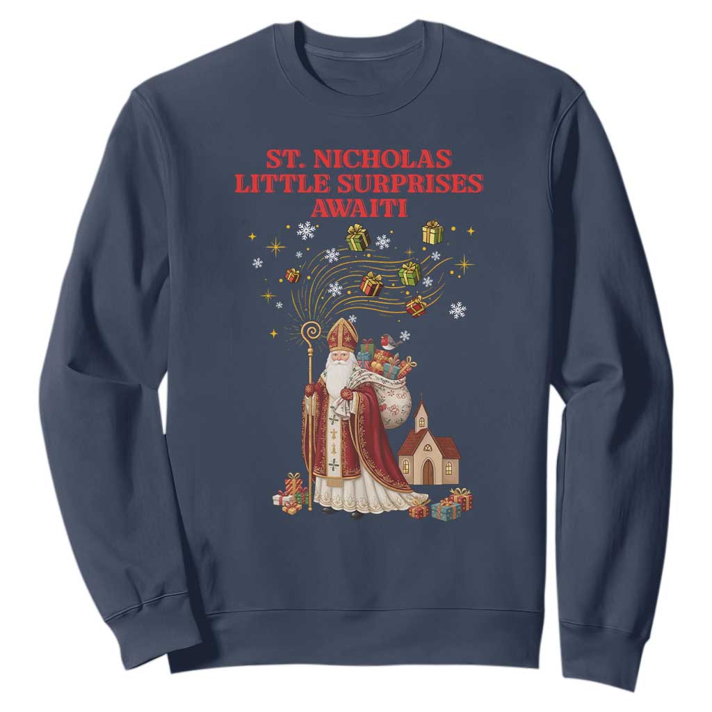Saint Nicholas Santa Claus Christmas Sweatshirt Little Surprises Awaiti TS14 Navy Print Your Wear