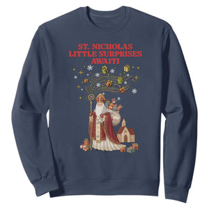 Saint Nicholas Santa Claus Christmas Sweatshirt Little Surprises Awaiti TS14 Navy Print Your Wear