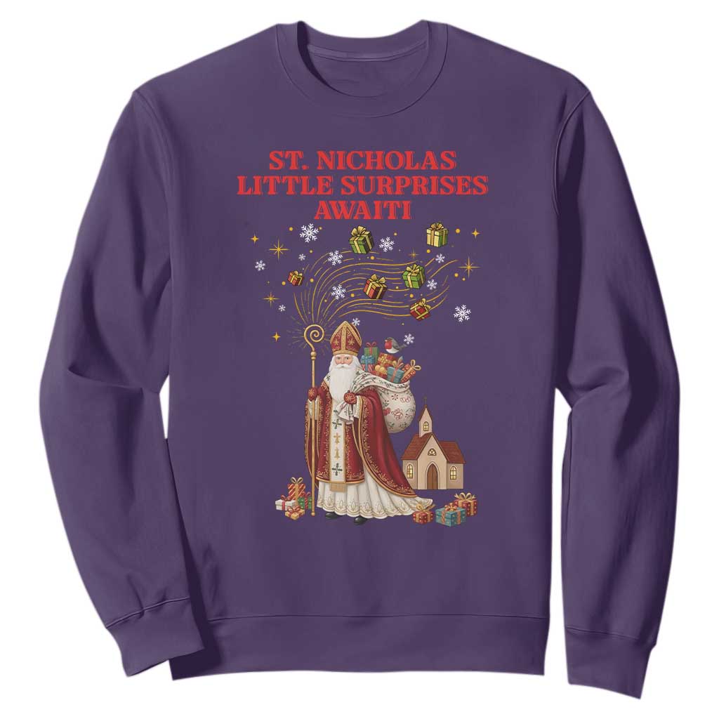 Saint Nicholas Santa Claus Christmas Sweatshirt Little Surprises Awaiti TS14 Purple Print Your Wear