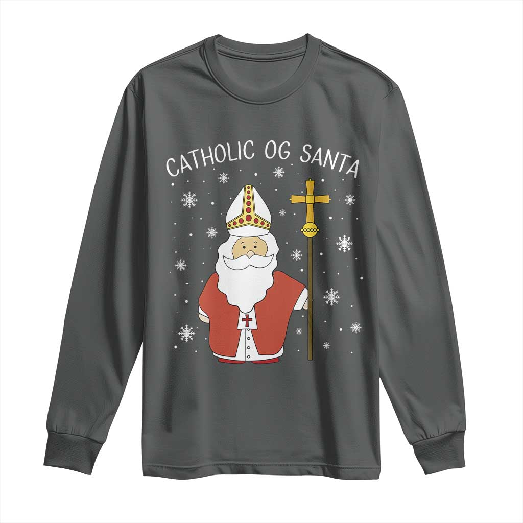 Saint Nicholas Catholic Christmas Long Sleeve Shirt TS14 Dark Heather Print Your Wear