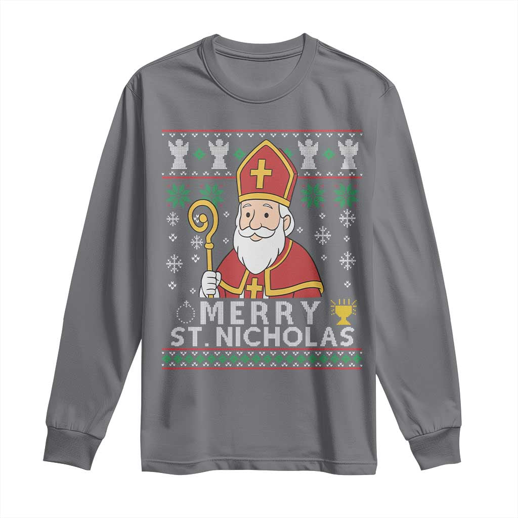 Saint Nicholas Santa Claus Christmas Long Sleeve Shirt TS14 Charcoal Print Your Wear
