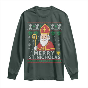 Saint Nicholas Santa Claus Christmas Long Sleeve Shirt TS14 Dark Forest Green Print Your Wear