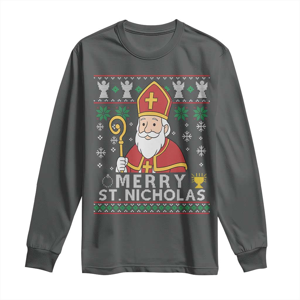 Saint Nicholas Santa Claus Christmas Long Sleeve Shirt TS14 Dark Heather Print Your Wear