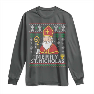 Saint Nicholas Santa Claus Christmas Long Sleeve Shirt TS14 Dark Heather Print Your Wear