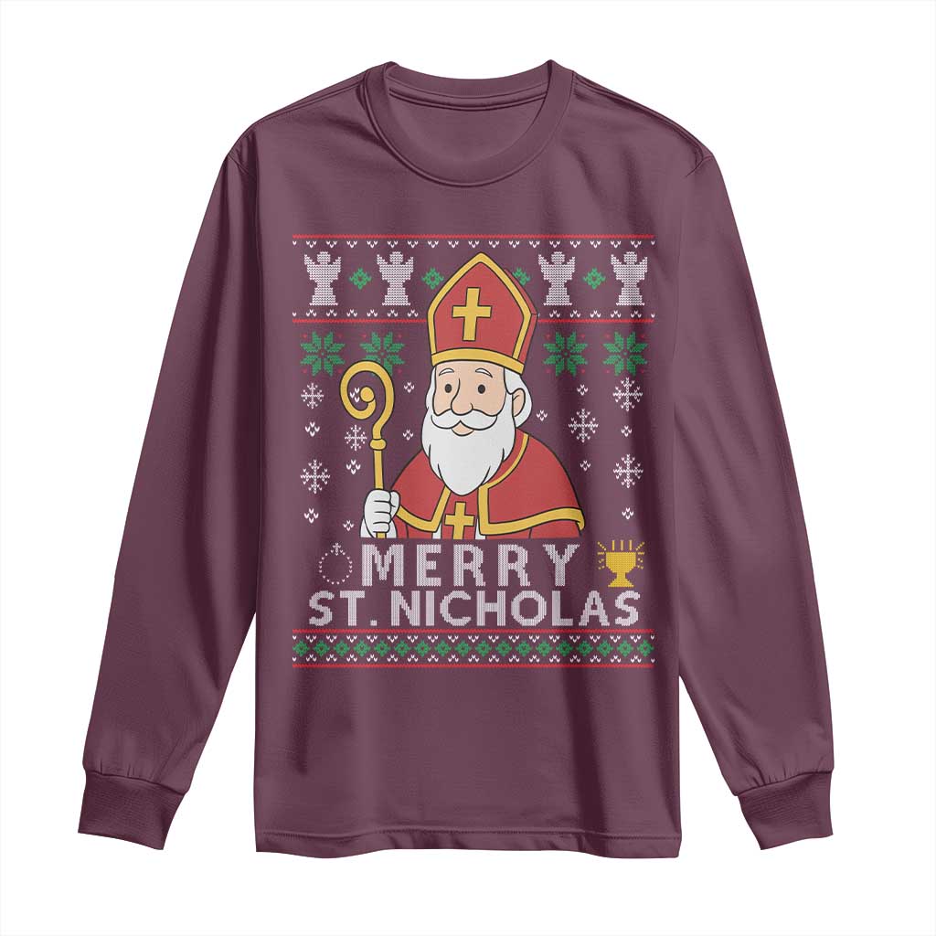 Saint Nicholas Santa Claus Christmas Long Sleeve Shirt TS14 Maroon Print Your Wear