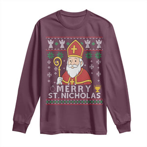 Saint Nicholas Santa Claus Christmas Long Sleeve Shirt TS14 Maroon Print Your Wear