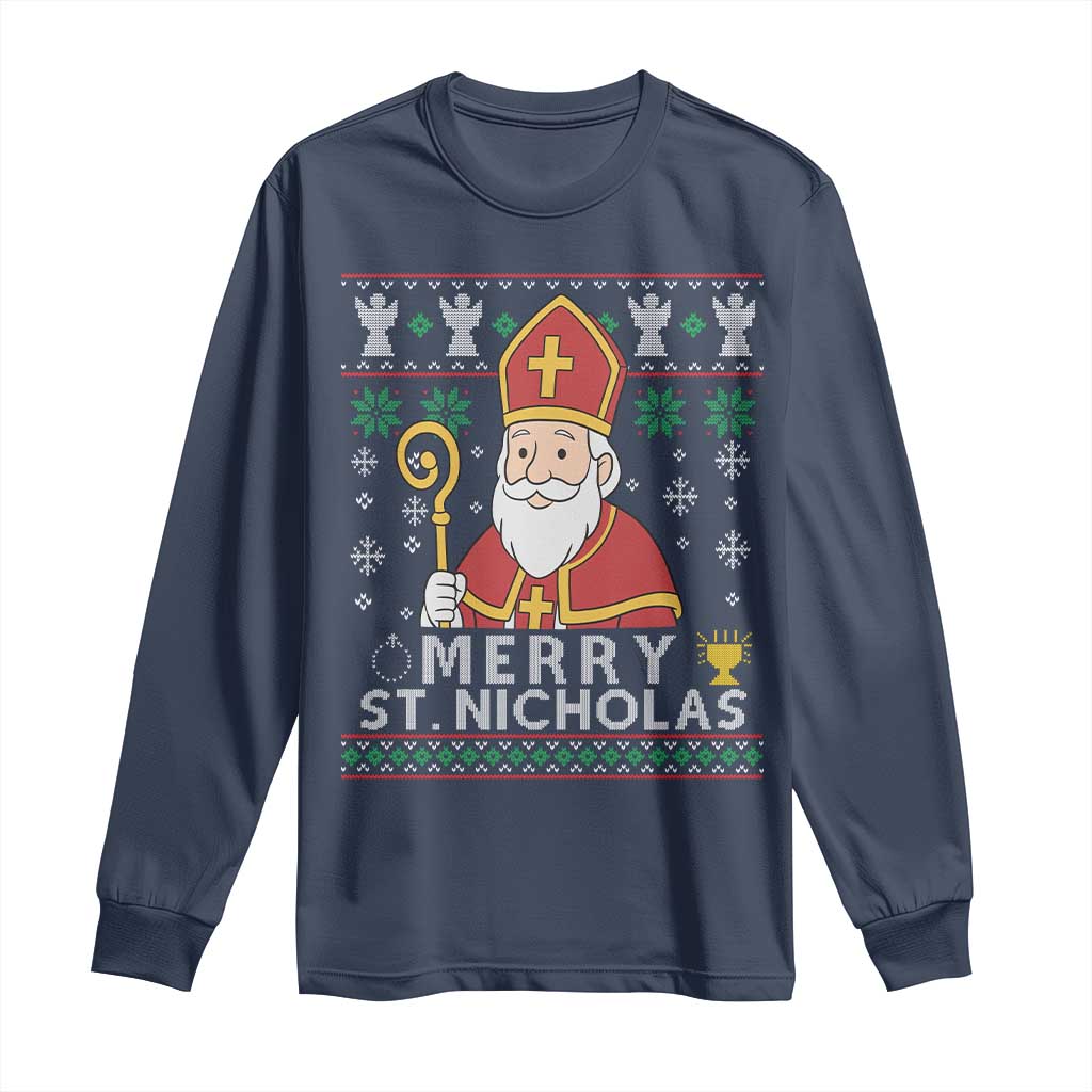 Saint Nicholas Santa Claus Christmas Long Sleeve Shirt TS14 Navy Print Your Wear