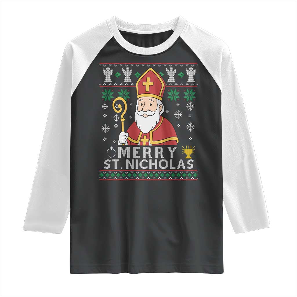 Saint Nicholas Santa Claus Christmas Raglan Shirt TS14 Black White Print Your Wear