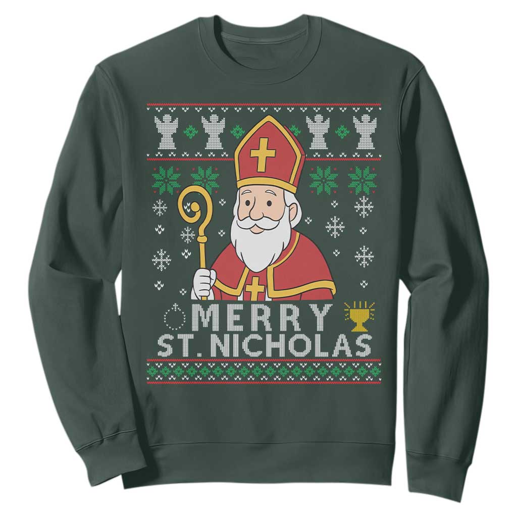 Saint Nicholas Santa Claus Christmas Sweatshirt TS14 Dark Forest Green Print Your Wear