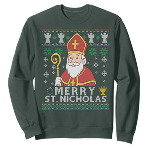 Saint Nicholas Santa Claus Christmas Sweatshirt TS14 Dark Forest Green Print Your Wear
