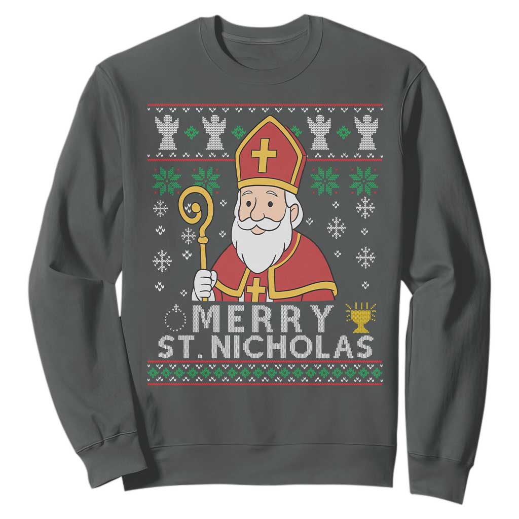 Saint Nicholas Santa Claus Christmas Sweatshirt TS14 Dark Heather Print Your Wear