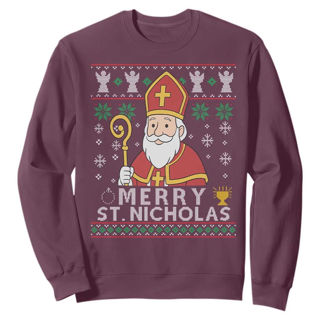 Saint Nicholas Santa Claus Christmas Sweatshirt TS14 Maroon Print Your Wear