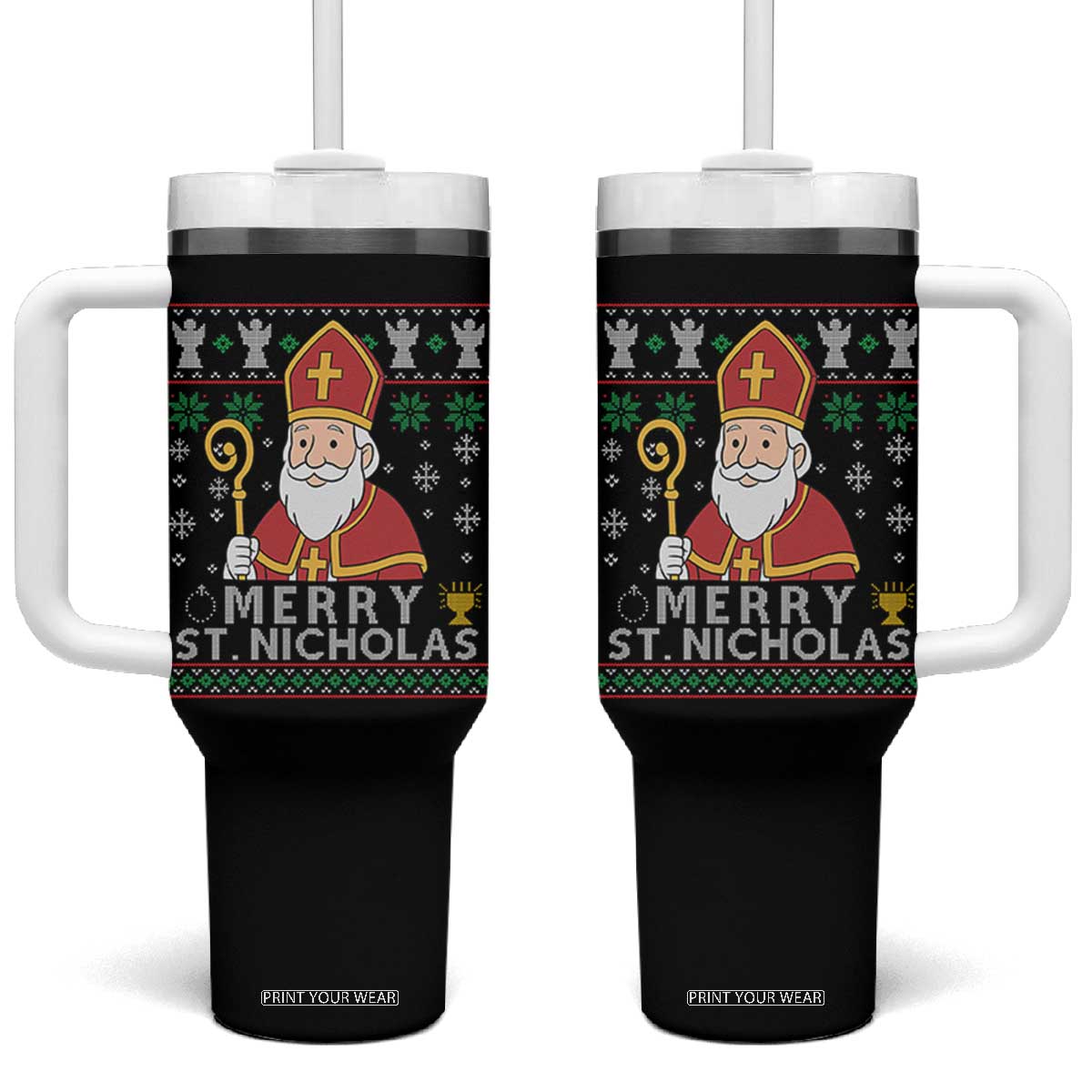 Saint Nicholas Santa Claus Christmas Tumbler With Handle TS14 One Size: 40 oz Black Print Your Wear