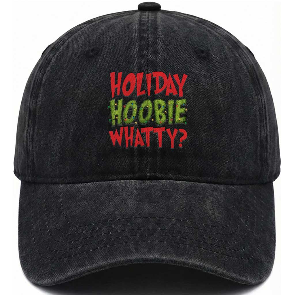 Holiday Hoobie Whatty Washed Cotton Baseball Cap Funny Christmas Movie Holiday TS14 Washed Cap Universal Fit Black Print Your Wear