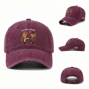 Funny Nutcracker Christmas Washed Cotton Baseball Cap Let Us Get Crackin TS14 Washed Cap Universal Fit Burgundy Print Your Wear