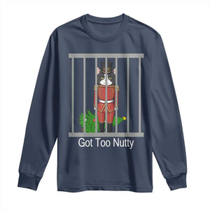 Funny Cat Nutcracker Christmas Long Sleeve Shirt Got Too Nutty TS14 Navy Print Your Wear