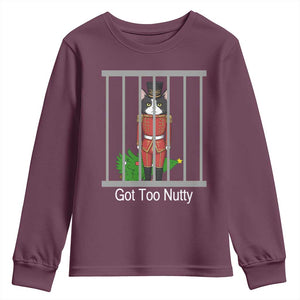 Funny Cat Nutcracker Christmas Youth Sweatshirt Got Too Nutty TS14 Maroon Print Your Wear