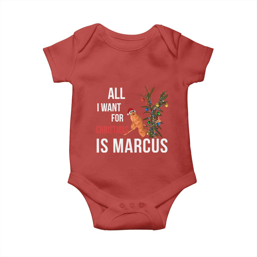 Marcus The Worm Robert Christmas Meme Baby Onesie All I Want For Xmas Is Marcus TS14 Red Print Your Wear