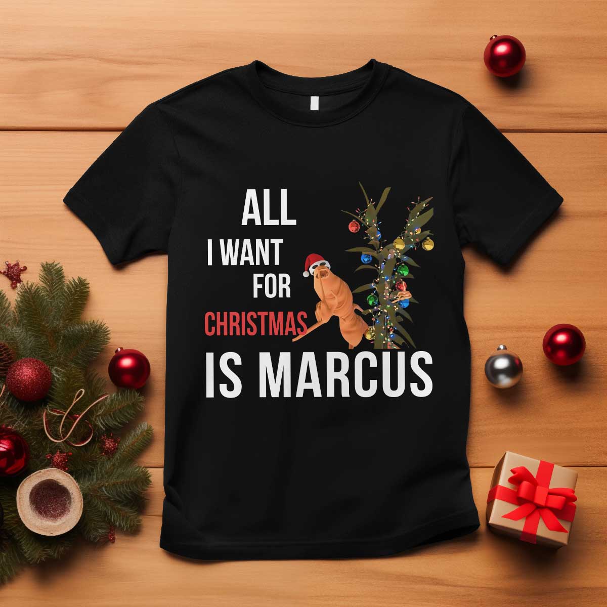 Marcus The Worm Robert Christmas Meme T Shirt All I Want For Xmas Is Marcus TS14 Black Print Your Wear