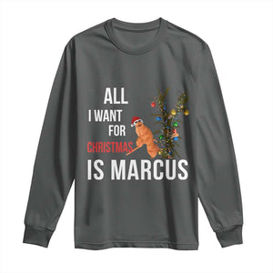 Marcus The Worm Robert Christmas Meme Long Sleeve Shirt All I Want For Xmas Is Marcus TS14 Dark Heather Print Your Wear