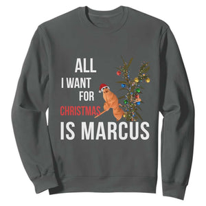 Marcus The Worm Robert Christmas Meme Sweatshirt All I Want For Xmas Is Marcus TS14 Dark Heather Print Your Wear