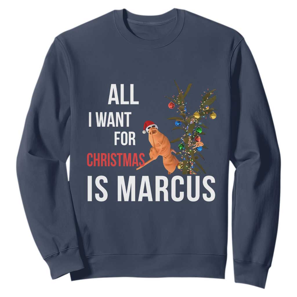 Marcus The Worm Robert Christmas Meme Sweatshirt All I Want For Xmas Is Marcus TS14 Navy Print Your Wear