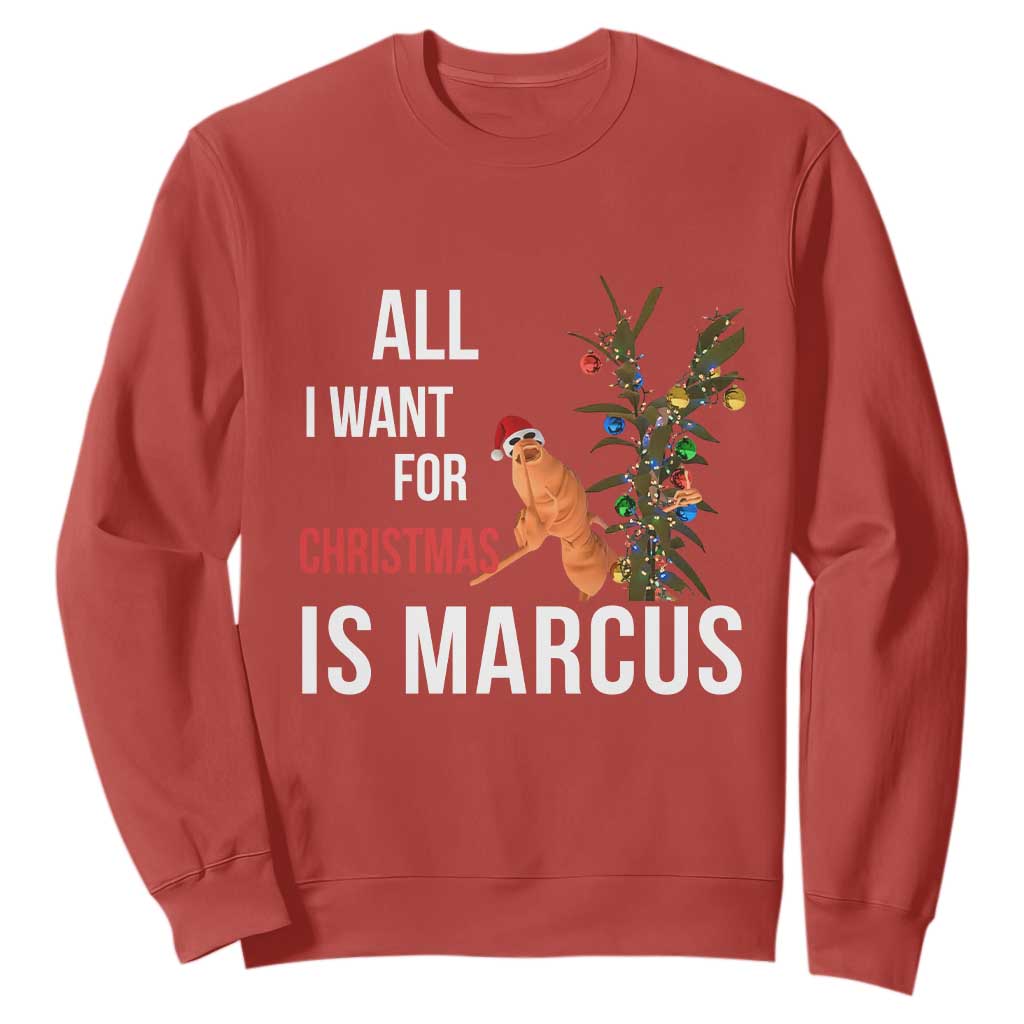 Marcus The Worm Robert Christmas Meme Sweatshirt All I Want For Xmas Is Marcus TS14 Red Print Your Wear