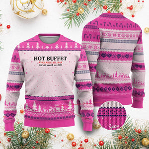 Hot Buffet Available All Day Ugly Christmas Sweater Funny Cooking Food TS14 Hot Pink Print Your Wear