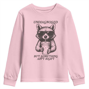 Undiagnosed But Something Aint Right Youth Sweatshirt Funny Racoon Saying TS14 Light Pink Print Your Wear