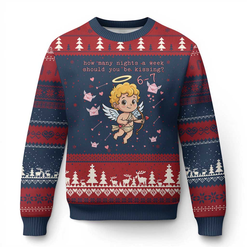 67 Valentine Meme Ugly Christmas Sweater Funny Six Seven Cupid Saying TS14 Navy Red Print Your Wear