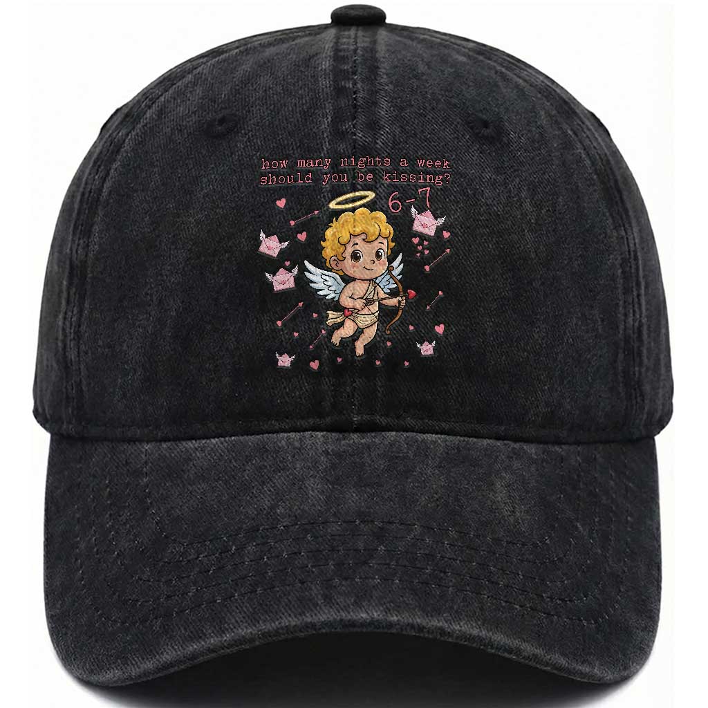 67 Valentine Meme Washed Cotton Baseball Cap Funny Six Seven Cupid Saying TS14 Washed Cap Universal Fit Black Print Your Wear