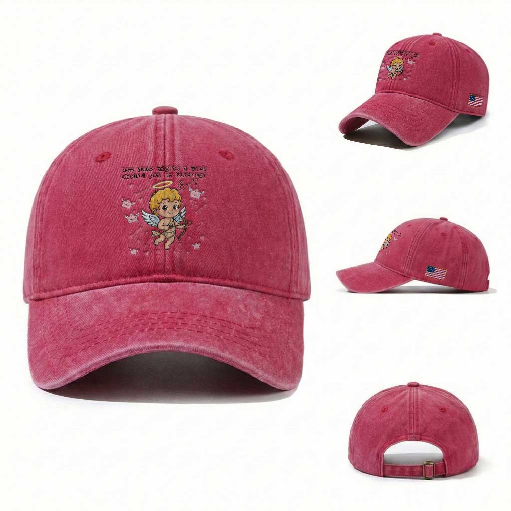 67 Valentine Meme Washed Cotton Baseball Cap Funny Six Seven Cupid Saying TS14 Washed Cap Universal Fit Red Print Your Wear
