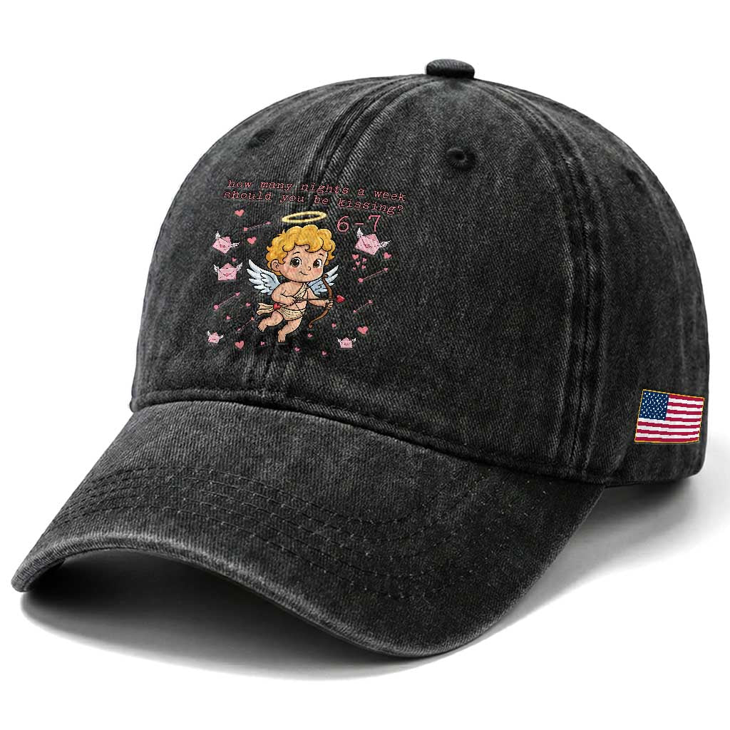 67 Valentine Meme Washed Cotton Baseball Cap Funny Six Seven Cupid Saying TS14 Print Your Wear