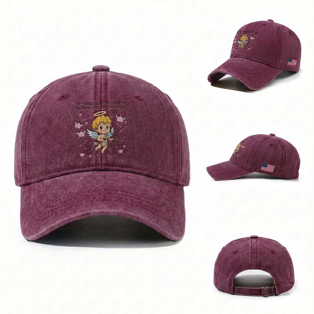 67 Valentine Meme Washed Cotton Baseball Cap Funny Six Seven Cupid Saying TS14 Washed Cap Universal Fit Burgundy Print Your Wear
