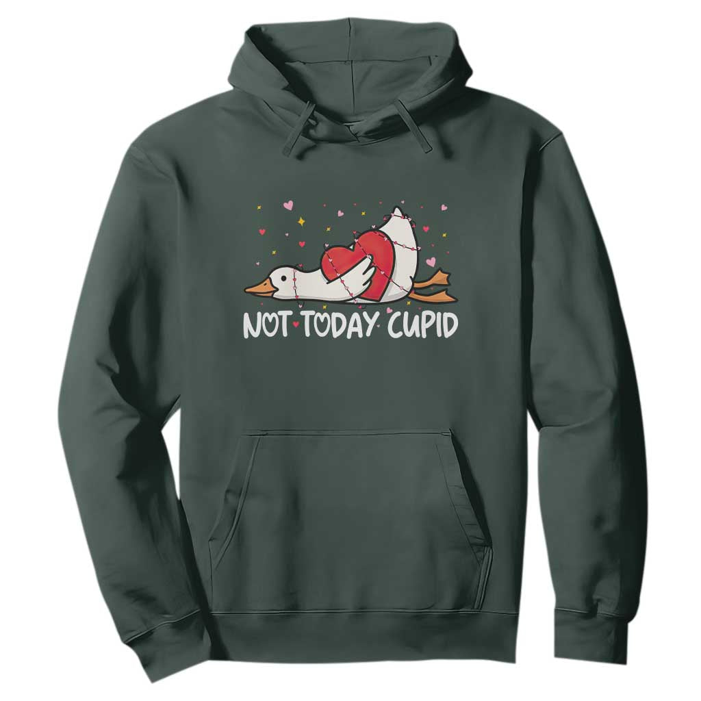 Silly Goose Valentine Hoodie Not Today Cupid TS14 Dark Forest Green Print Your Wear