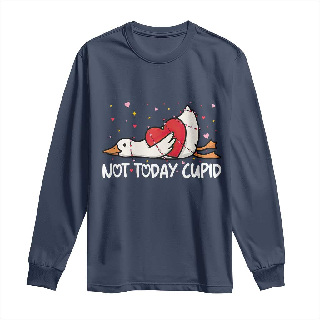 Silly Goose Valentine Long Sleeve Shirt Not Today Cupid TS14 Navy Print Your Wear