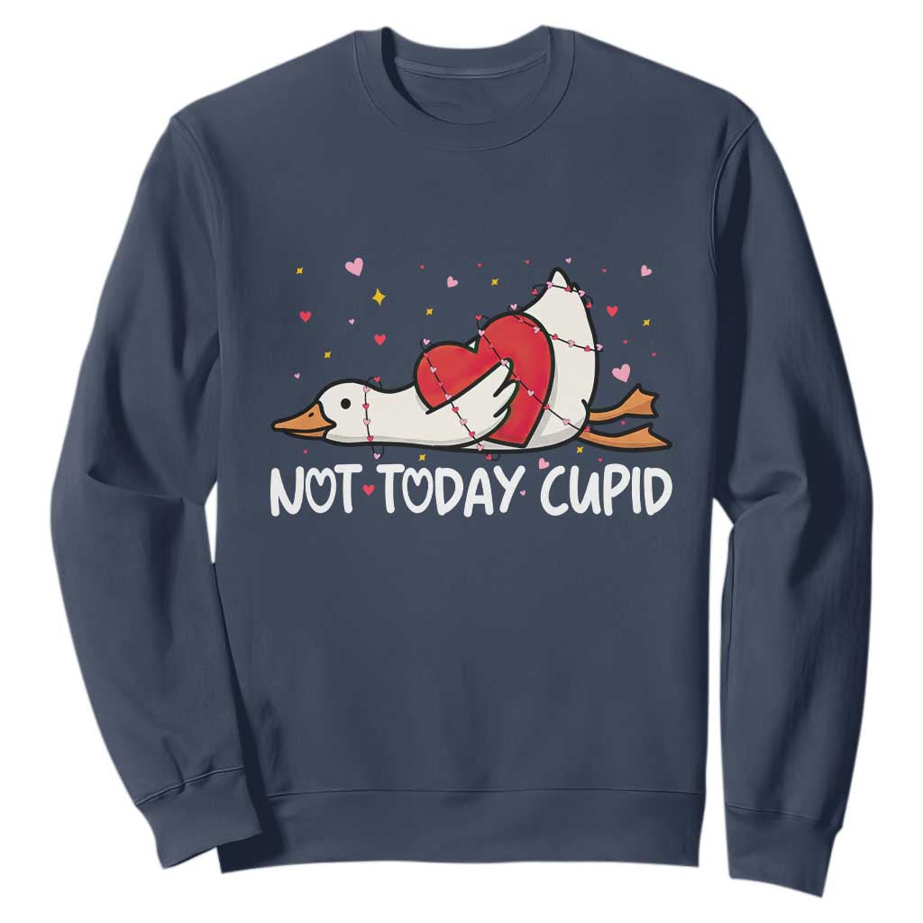 Silly Goose Valentine Sweatshirt Not Today Cupid TS14 Navy Print Your Wear