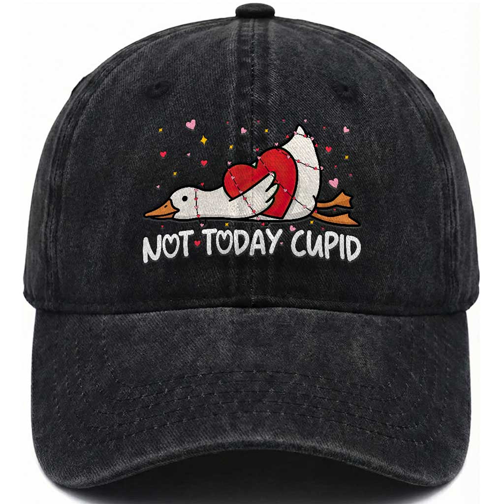 Silly Goose Valentine Washed Cotton Baseball Cap Not Today Cupid TS14 Washed Cap Universal Fit Black Print Your Wear